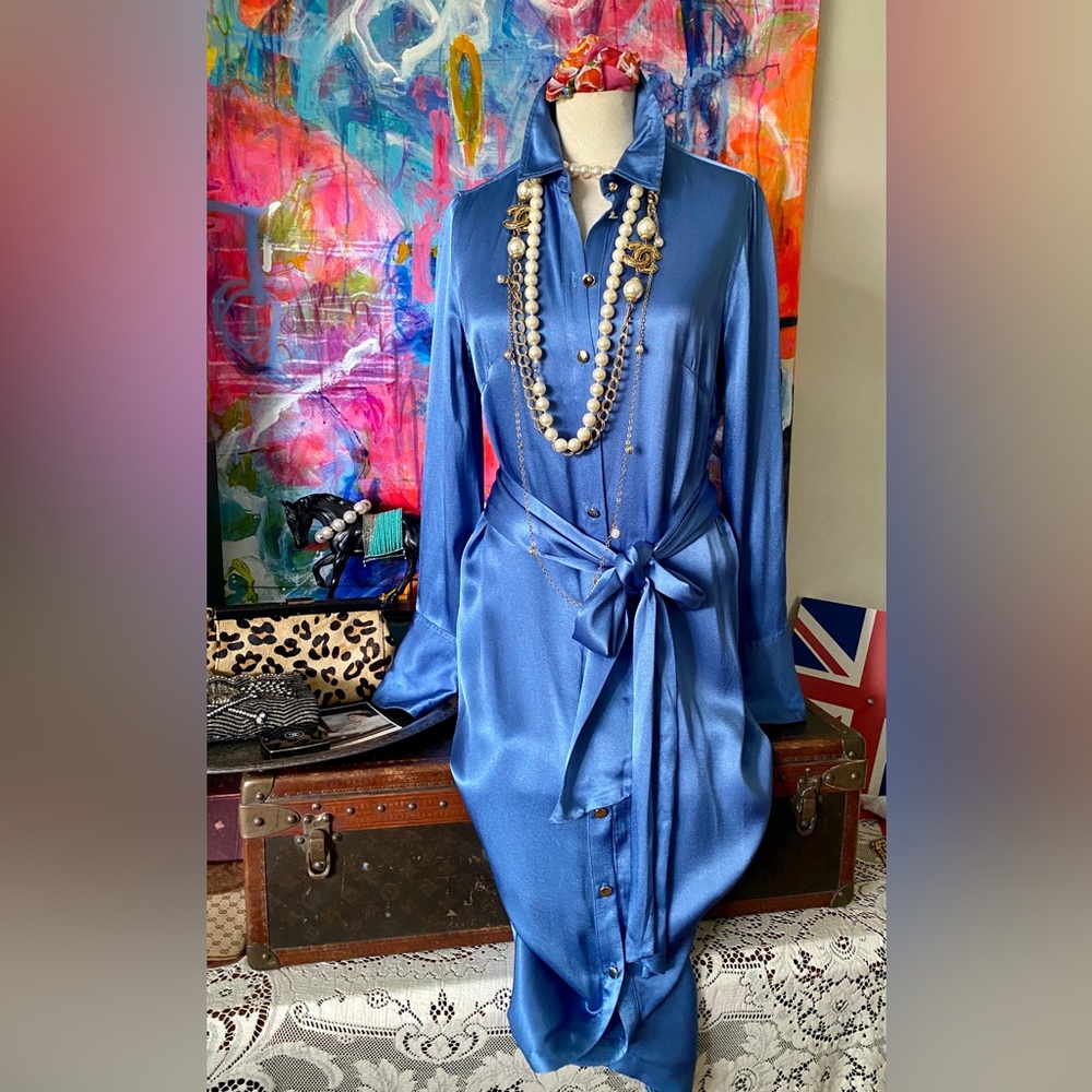GORGEOUS Silky Blue J CREW Long Belted Shirtdress Duster NWT 2 stunner 💙💙💙🥰
